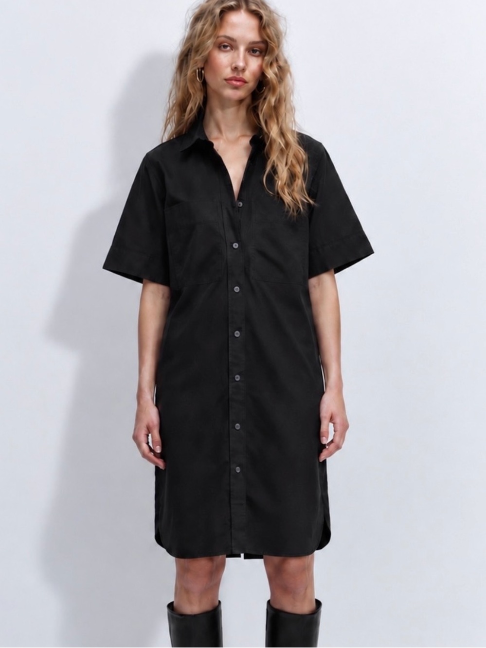 EVERLANE Oxford Black Organic Cotton Modern Utility Shirt Dress Size XL NWT